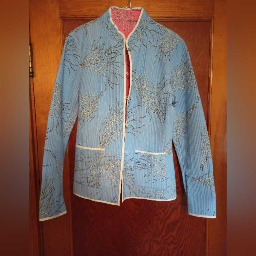 J. McLaughlin Blue Pink Coral Reversible Quilted Jacket XS NWOT